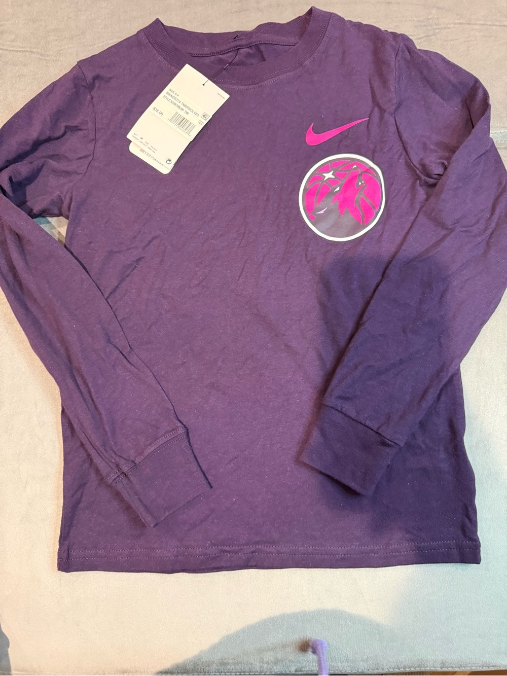 Nike Purple Long Sleeve Tee with Pink Swoosh & Graphic